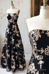 Black Sequin Lace Long Prom Dress Black Evening Dress