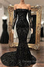 Black Sequin Long Sleeve Mermaid Prom Dresses