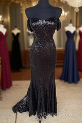 Black Sequin Off Shoulder Mermaid Dresses