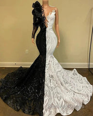 Black Sequin Trumpet Mermaid Long Sleeve Prom Dresses