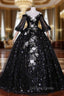 Black Sequins Straps Short Sleeve Quinceanera Dresses