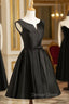 Black Short V Neckline Knee Length Prom Dress, Black Homecoming Dress Prom Dresses