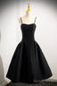 Black Spaghetti Strap Satin Short Prom Dress, Simple A-Line Homecoming Prom Dresses