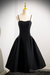 Black Spaghetti Strap Satin Short Prom Dress, Simple A-Line Homecoming Party Dress