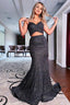 Black Spaghetti Straps Sequins Hollow Out Mermaid Prom Dresses