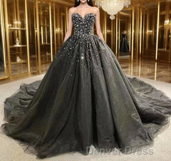 Black Strapless Dresses Sweetheart Tulle Quinceanera Dresses