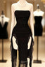 Black Strapless Midi Length Ruffle Prom Dress Sexy Prom Dresses