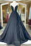 Black Strapless Satin Long Prom Dress, Black A Line Prom Dresses