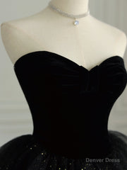 Black Strapless Layered Velvet Tulle Long Prom Dress Evening Dress