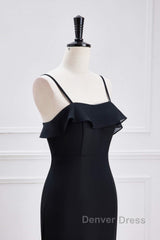 Black Straps Ruffle Multi-Layer Chiffon Maxi Dresses