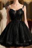 Black Straps Tulle Short Homecoming Dress Prom Dress, Little Black Prom Dresses