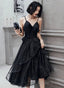 Black Straps Tulle Tea Length Homecoming Dress, Black Short Prom Dresses