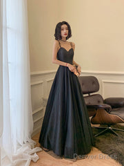 Black Sweetheart Neck Long Prom Dress, Backless Tulle Black Party Dress