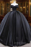 Black Sweetheart Neck Satin Long Prom Gowns, Black Sweet 16 Dresses