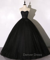 Black Sweetheart Neck Tulle Long Prom Dresses Black Evening Dresses