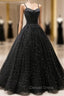 Black Sweetheart Straps Tulle Long Prom Gowns, Sleeveless Floor Length Prom Dresses