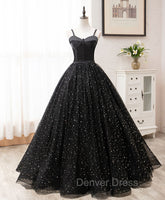 Black Sweetheart Tulle Long Prom Dresses, Black Formal Sweet 16 Dresses