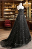 Black Sweetheart Tulle Straps Long Prom Dress, Black Prom Dresses