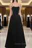 Black Tea Legnth Straps A Line Wedding Prom Dress, Black Bridesmaid Dresses