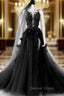 Black Tulle and Lace Long Prom Dress Long Black Floral Prom Dress shops