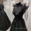 Black Tulle Floor Length Long Prom Dress with Slit, Black Prom Dresses