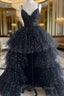 Black Tulle Spaghetti Straps Prom Dresses