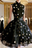 Black Tulle High Neckline Short Homecoming Dress, Black Short Prom Dresses