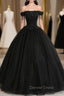 Black Tulle Lace Long Prom Dresses, Black A Line Prom Gowns