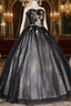 Black Tulle Lace Long Prom Dresses, Black A Line Strapless Prom Gowns