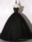 Black Tulle Lace Long Prom Dress, Black Lace Sweet 16 Dress