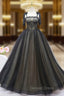 Black Tulle Lace Straps Prom Dresses
