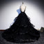 Black Tulle Layers Straps Beaded Long Evening Dresses, Black Formal Dresses Prom Dresses