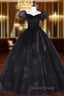 Black Tulle Long Prom Dresses, Black Puff Sleeves Long Sweet 16 Dresses
