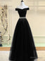 Black Tulle Off Shoulder Beaded Prom Dress , Black New Dresses for Prom