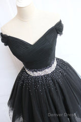 Black Tulle Off Shoulder Short Prom Dress, Black Homecoming Dress