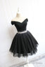 Black Tulle Off Shoulder Short Prom Dress, Black Homecoming Dresses