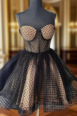 Black Tulle Polka Dots Straps Homecoming Dresses
