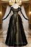 Black Tulle Sequins Beading Spaghetti Straps Prom Dresses
