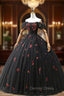 Black Tulle Sequins Long Prom Dress, A Line Off the Shoulder Backless Prom Dresses