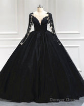 Black Tulle Sheer Neck Appliques Ball Gown Dress