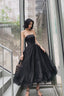 Black Tulle Short Prom Dress, Black Strapless Prom Homecoming Dresses