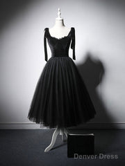 Black Tulle Short Prom Dress, Black Tulle Formal Dress