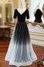 Black Tulle Short Sleeve Backless Prom Dresses