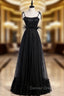 Black Tulle Spagehtti Straps Sequins Feather Prom Dresses