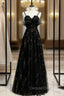 Black Tulle Spaghetti Straps Appliques Prom Dresses