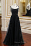 Black Tulle Spaghetti Straps Beading Prom Dresses