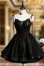 Black Tulle Spaghetti Straps Homecoming Dresses