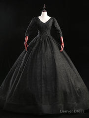 Black Tulle V-neck Short Sleeve Beading Quinceanera Dress