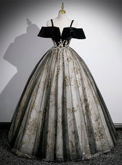 Black Tulle Velvet Sequins Straps Quinceanera Dress