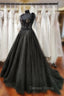 Black Tulle with Lace Straps Long Prom Dress, Black Long Prom Dress